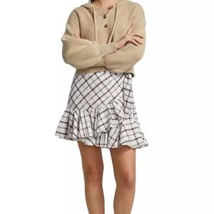 Veronica Beard Memphis Ruffle Wrap Skirt in White and Red Plaid Size 16